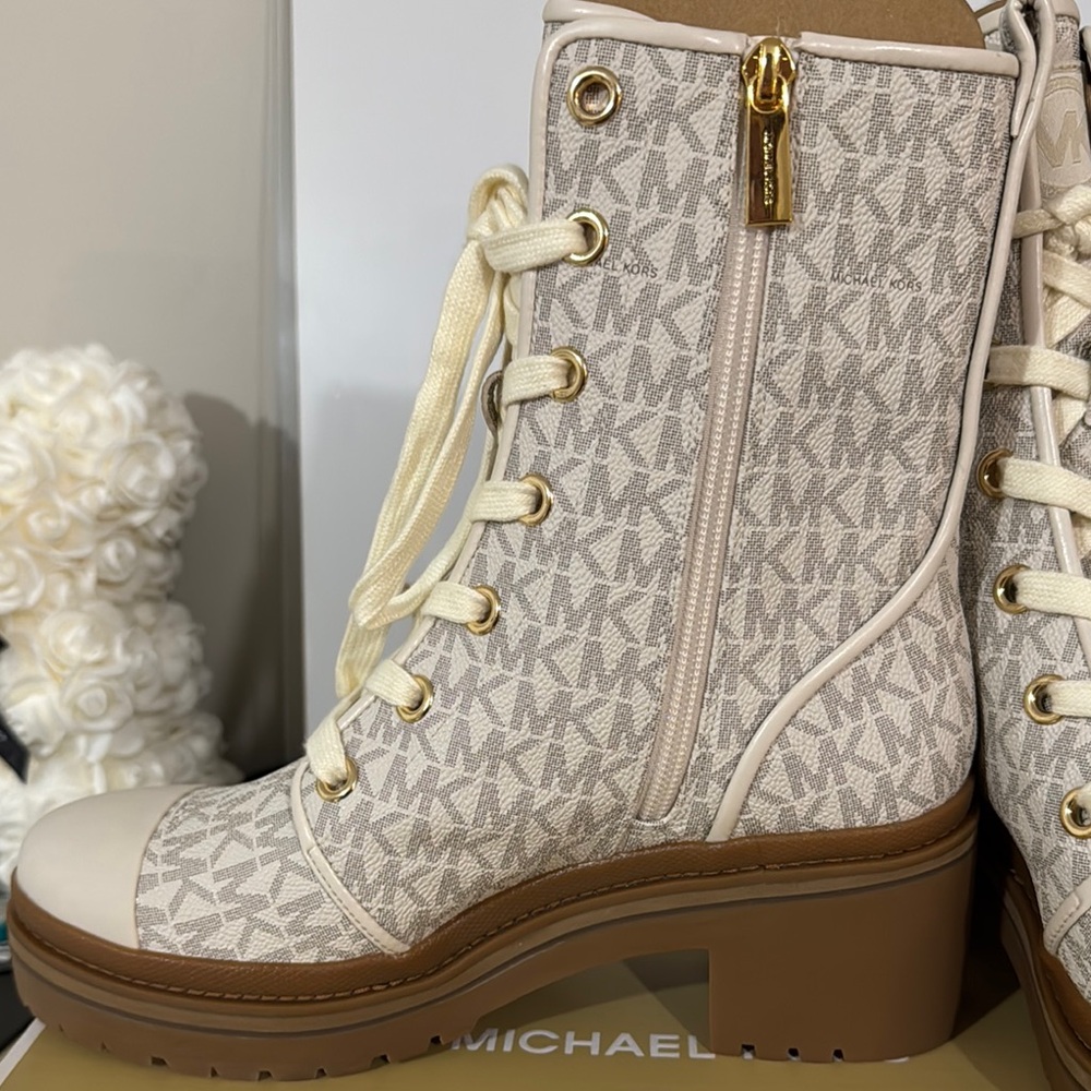 Michael Kors Cream and Tan Ankle Boots with Monogram - Picture 3 of 5